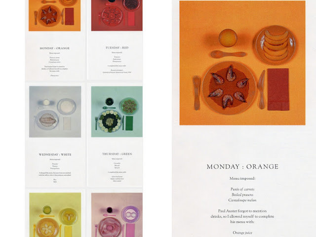 menus inspired by Sophie Calle's "chromatic diet"