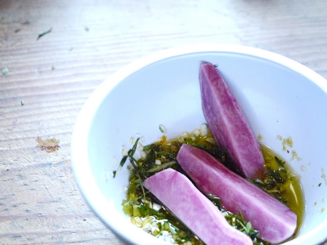 potatoes in pink & purple, best together with Gremolata