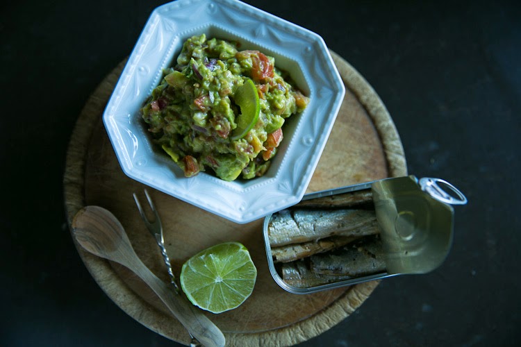 guacamole - and sardines in a tin