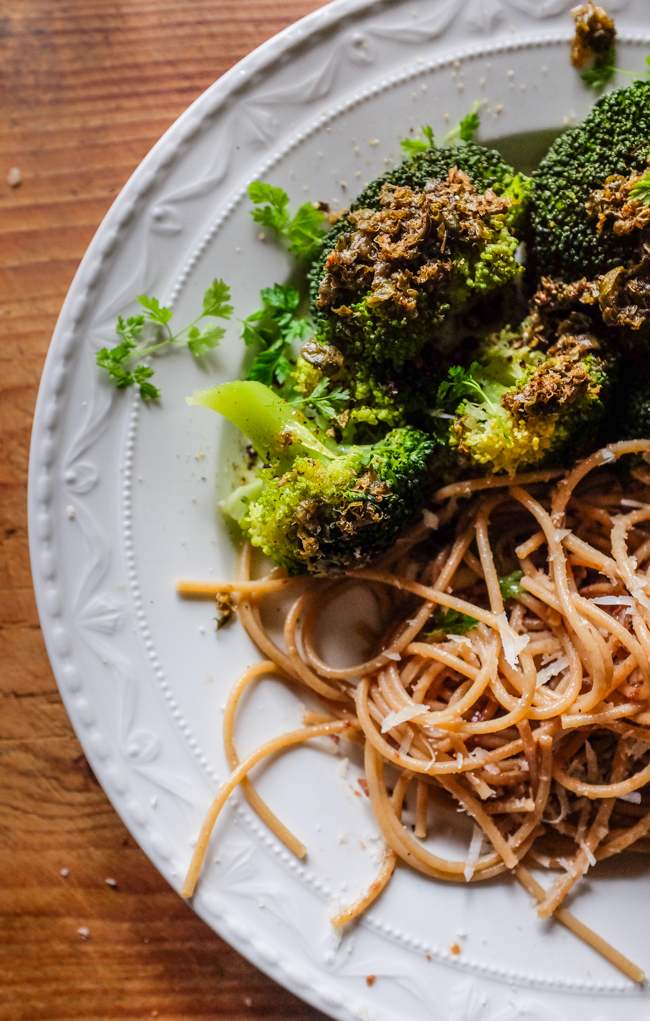 steamesd broccoli with caper brown butter