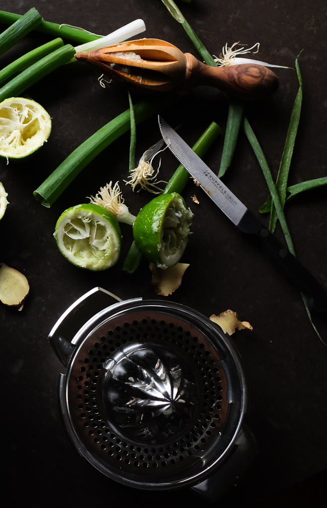 haddock marinated with lime, ginger, honey and spring onions